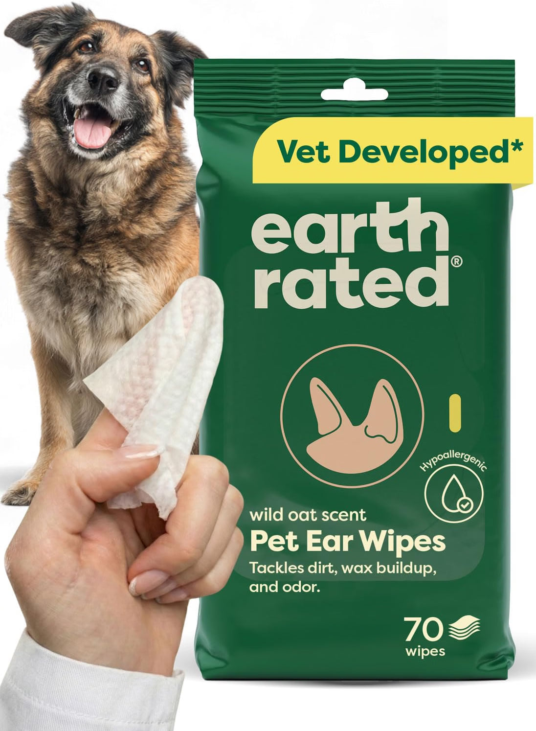 Earth Rated Vet-Developed Pet Ear Wipes Wild Oat Scent 70 ct