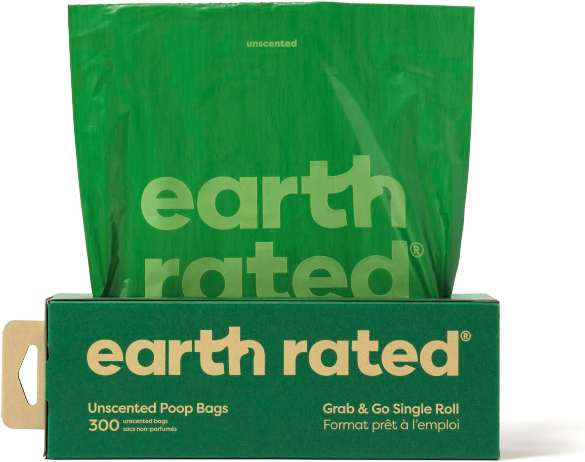 Earth Rated Dog Poop Bags, Thick Grab and Go Single Roll Unscented 300 ct