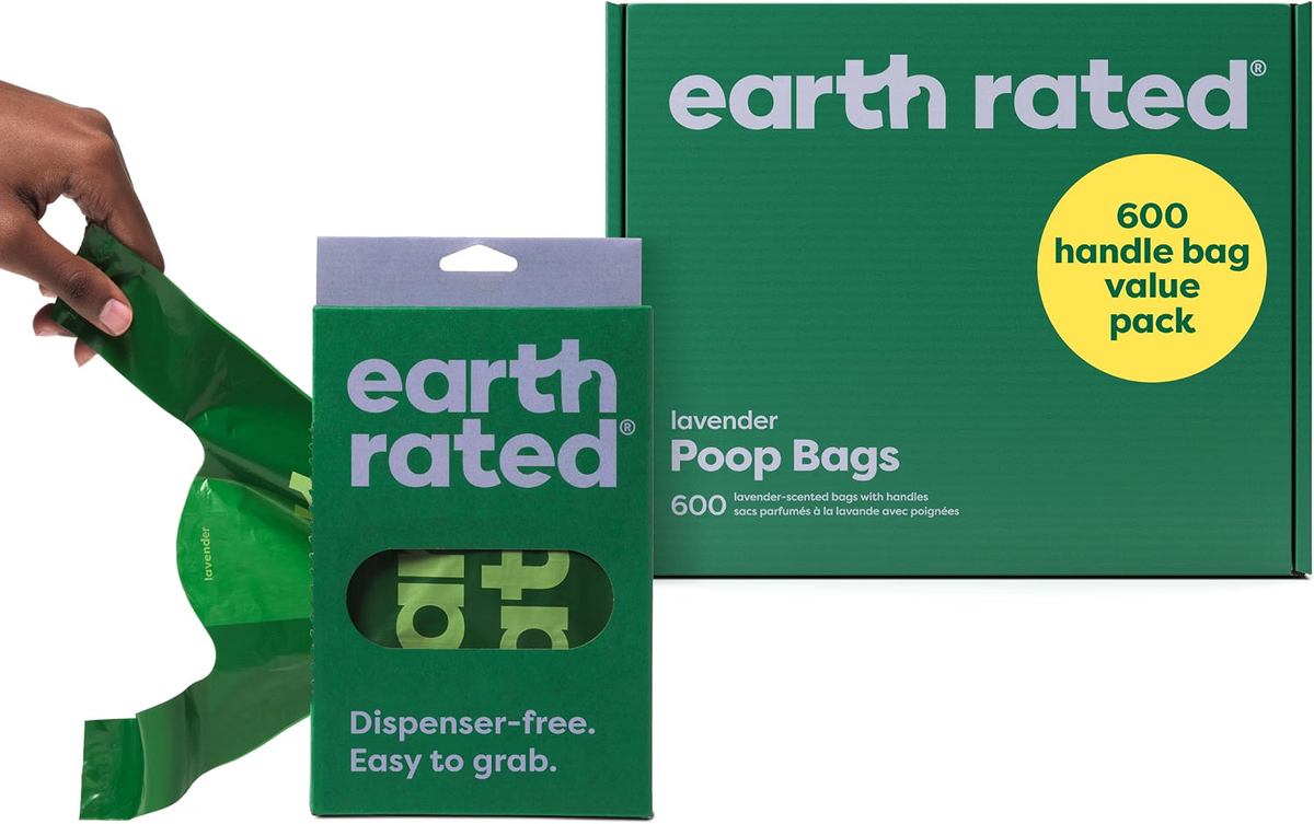 Earth Rated Dog Poop Bags with Easy-to-Tie Handles Lavender Scent 600 ct