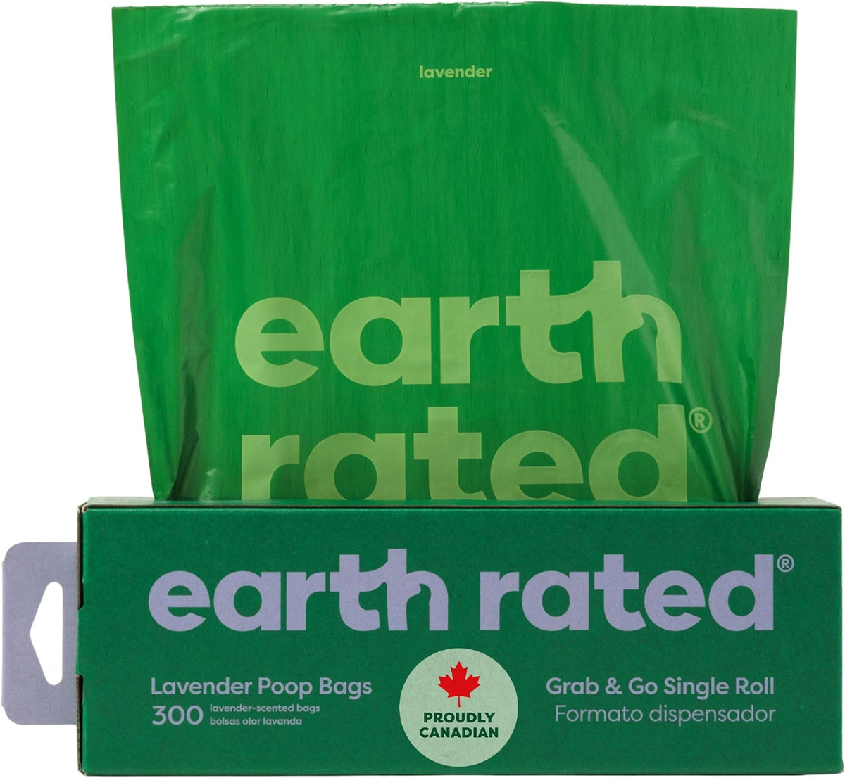 Earth Rated Dog Poop Bags, Thick Grab and Go Single Roll Lavender Scent 300 ct